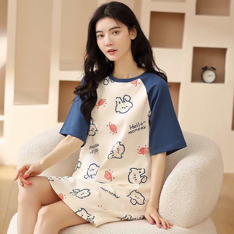 Tightly Woven Pure Cotton Bunny Patchwork Lounge Dress