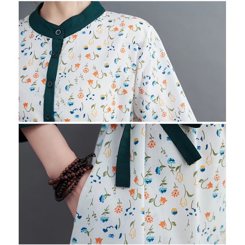 Robe Jeune Imprimée Florale à l'Esprit Pastoral avec un Nœud Artistique Frais et Simple