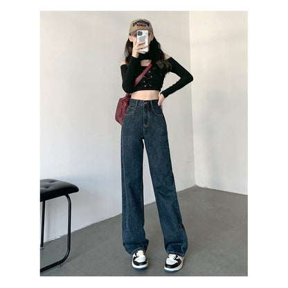 Slimming Dark-Colored Cropped & Regular & Long High-Waisted Jeans