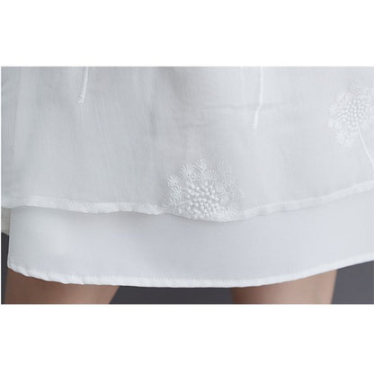 フェアリーラウンドネックレース刺繍桑のシルクゆったりフィットシルエットドレス