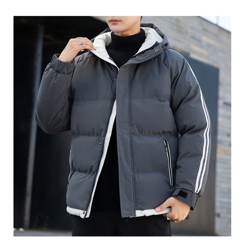 Two Stripes Trendy Hooded Thickened Puffer Jacket