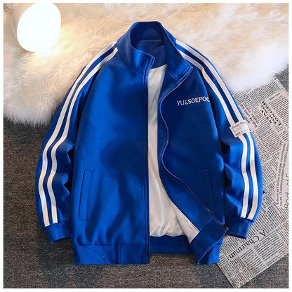 Two Stripes Letter Embroidery Trendy Loose Fit Track Jacket
