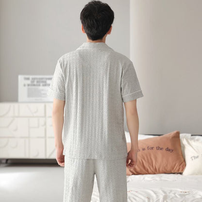 Lycra Jacquard Pocket Button Front Pj Set - Pyjama-Set mit Knopfleiste und Tasche