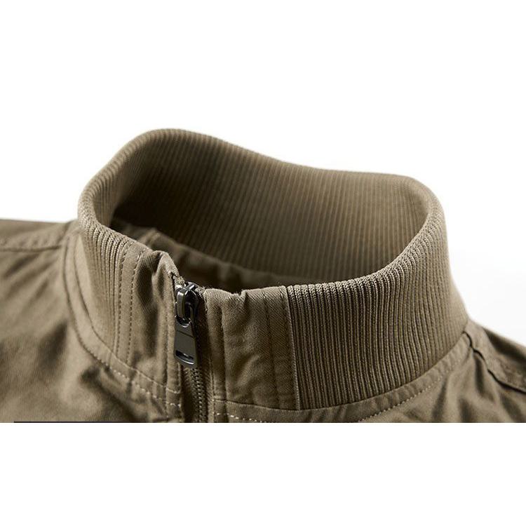 Lässige, lockere, dünne Utility-Jacke aus reiner Baumwolle mit Stehkragen