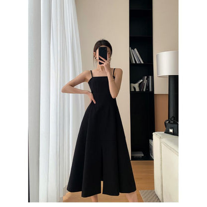 エレガントなインナーウェアニッチのブラックスリミングハイウエストフレンチスタイルドレス