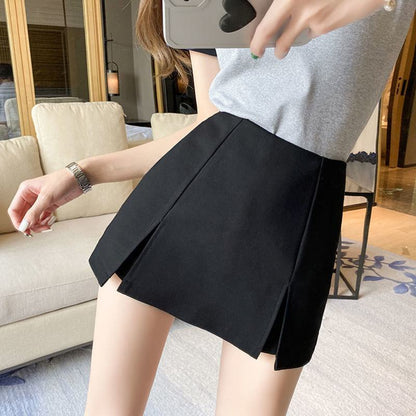 High-Waisted Split Hem Mini Skirt Ultra-Short Bodycon Skirt