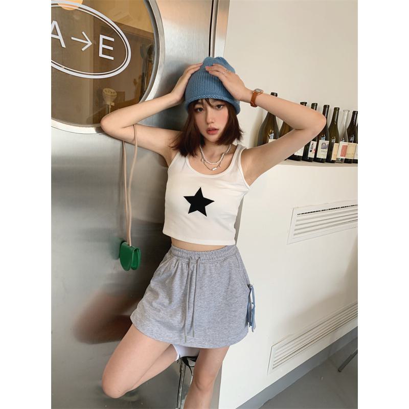 Casual Sports Faux Two-Piece Petite Wide-Leg High-Waisted Shorts