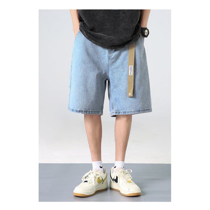Pantalones cortos de mezclilla con cintura ajustable y cinturón suelto de estilo recto