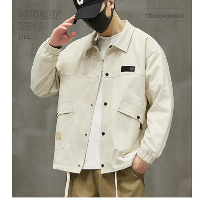 Monochrome Stain-Resistant Workwear Style Button Front Overshirt