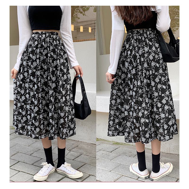 Plus Size Floral Print Black Mesh Skirt