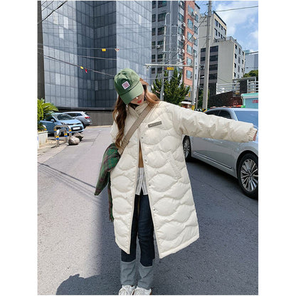 Loose Fit Knee-Length Stand-Up Collar Lightweight Puffer Coat