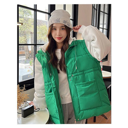 Patchwork Cropped Loose Fit Puffer Jacket