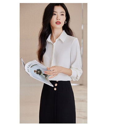Thin Suit Solid Color Chiffon Two-Piece Set A-Line Skirt Shirt