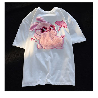 Combed Close-Fitting Plant Velvet Bunny Pure Cotton Short Sleeve Tee