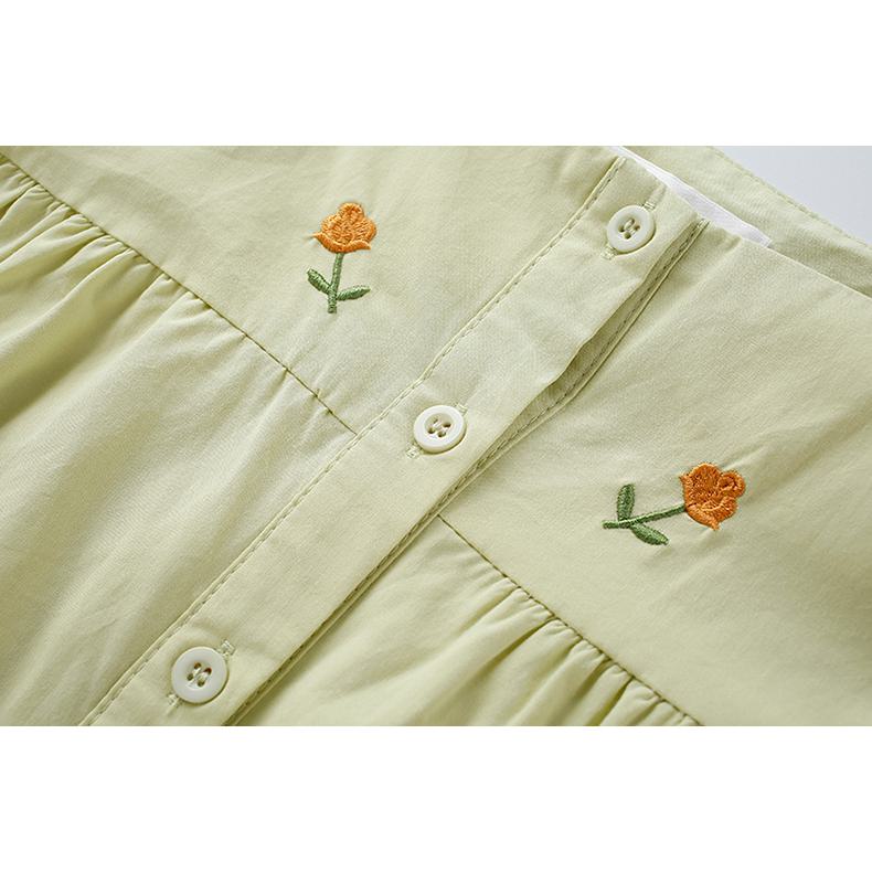Flower Embroidery Square Collar Long Sleeve Blouse