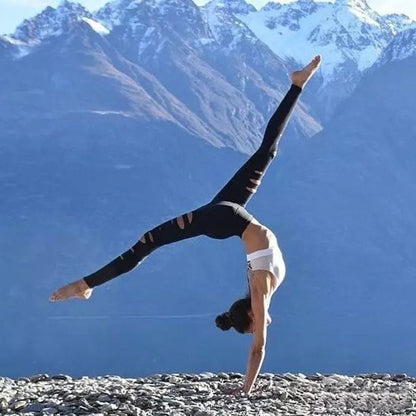 Leggings für Yoga und Sport im Freien mit elastischem Bund und abgenutztem Look