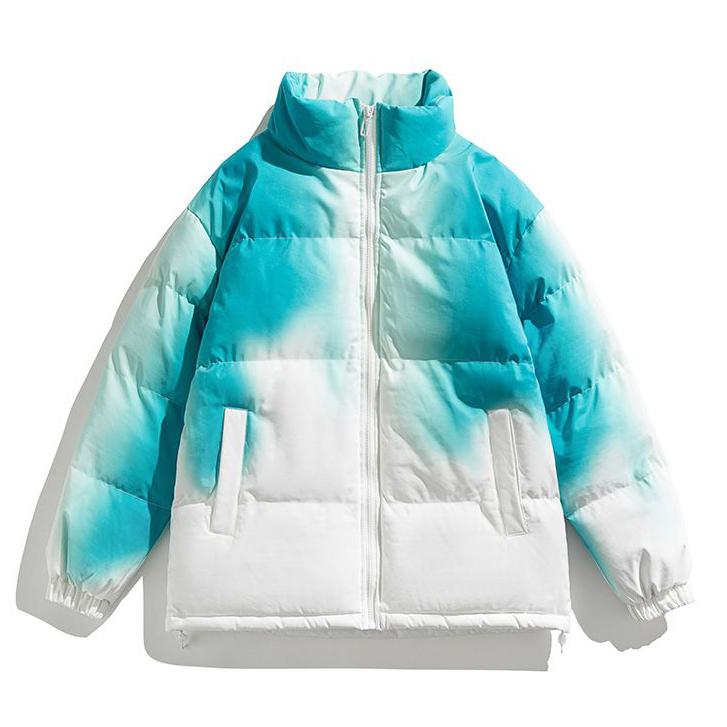 Loose Fit Thickened Stand-Up Collar Full Zip Gradient Color Puffer Jacket