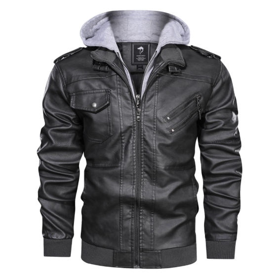 Hooded Stand-Up Collar Detachable Leather Jacket