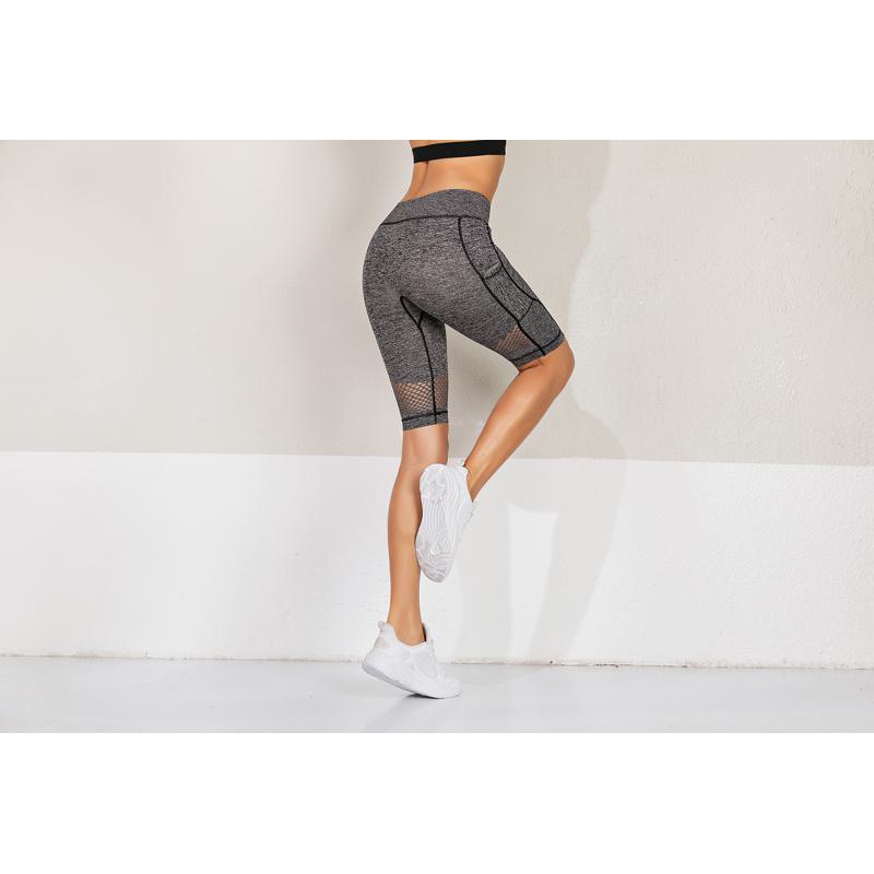 Fitness Sports Mid-Waist Mesh Yoga Tight-Fitting Street Style Quick-Drying Hollowed-Out Sports Shorts