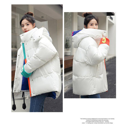 Loose Fit Patchwork Hooded Puffer Jacket