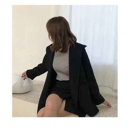French Style Cropped Wool Blend Coat