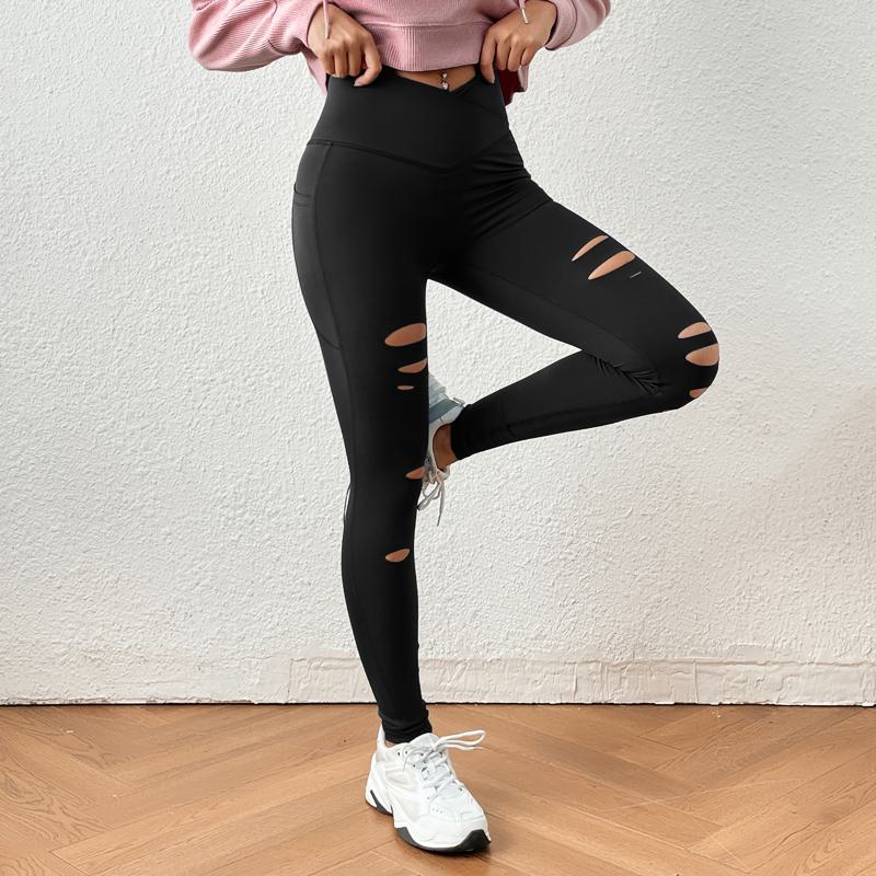 Sports Crossed Tight-Fitting Distressed Elasticity Yoga Fitness Sports Pants