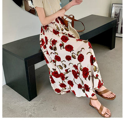 Eleganter und vielseitiger Blumenrock mit elastischem Bund im klassischen Stil für Damen