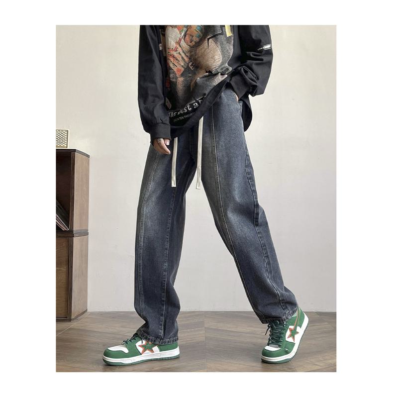 Tie-Up Elastic Waist Loose Fit Retro Jeans
