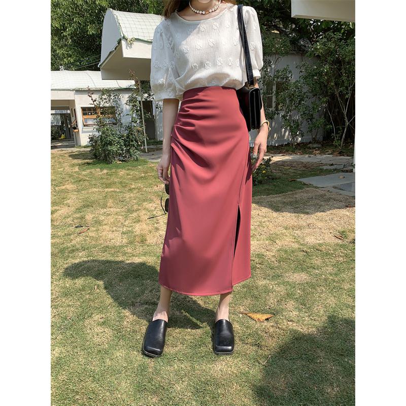 Belly-Covering High-Waisted Pleated Midi Pencil Skirt