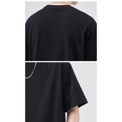 Tee-shirt en coton pur à manches courtes, col rond, simple et polyvalent avec l'illusion de deux pièces.