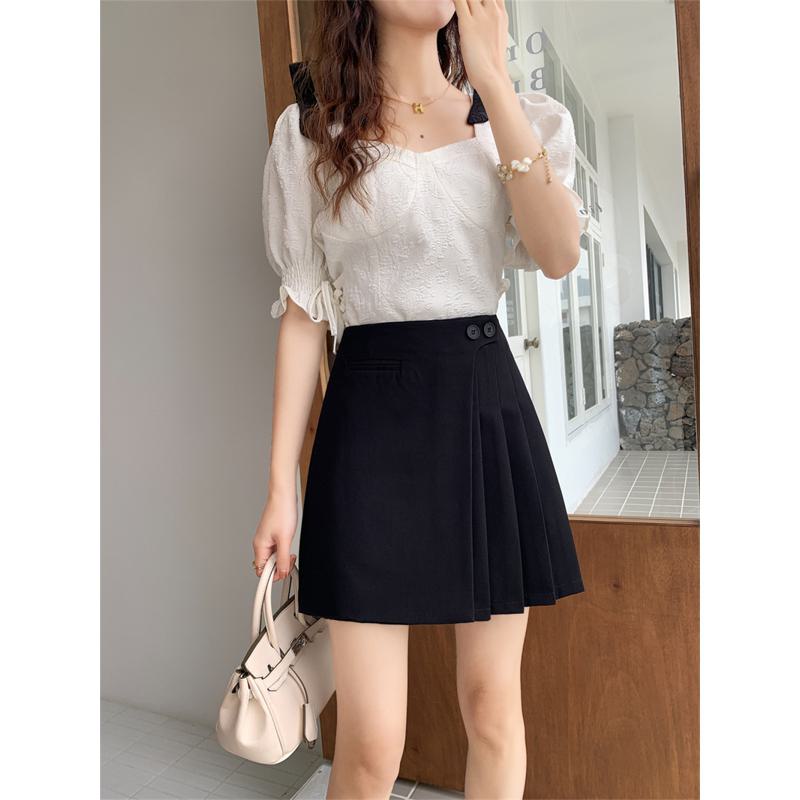 High-Waisted Solid Color A-Line Pleated Skirt