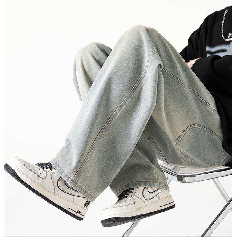 Lässige Retro Jeans in Gelbton mit elastischem Bund und lockerer Passform