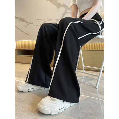 Pantalones rectos de rayas con ajuste holgado y elasticidad sedosa