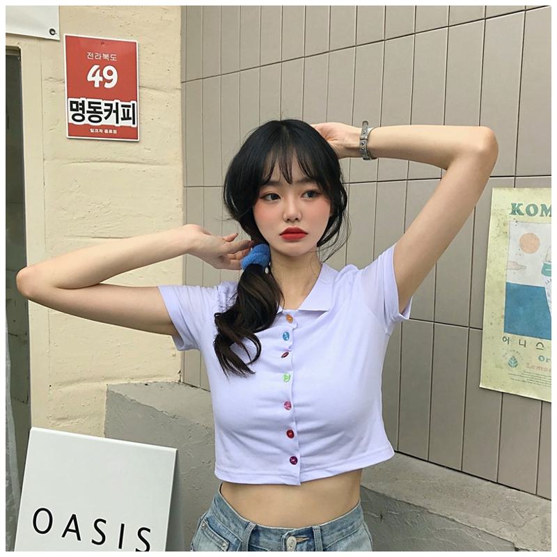 Cropped Navel-Baring Slim-Fit High-Waisted Lycra Short Sleeve Tee