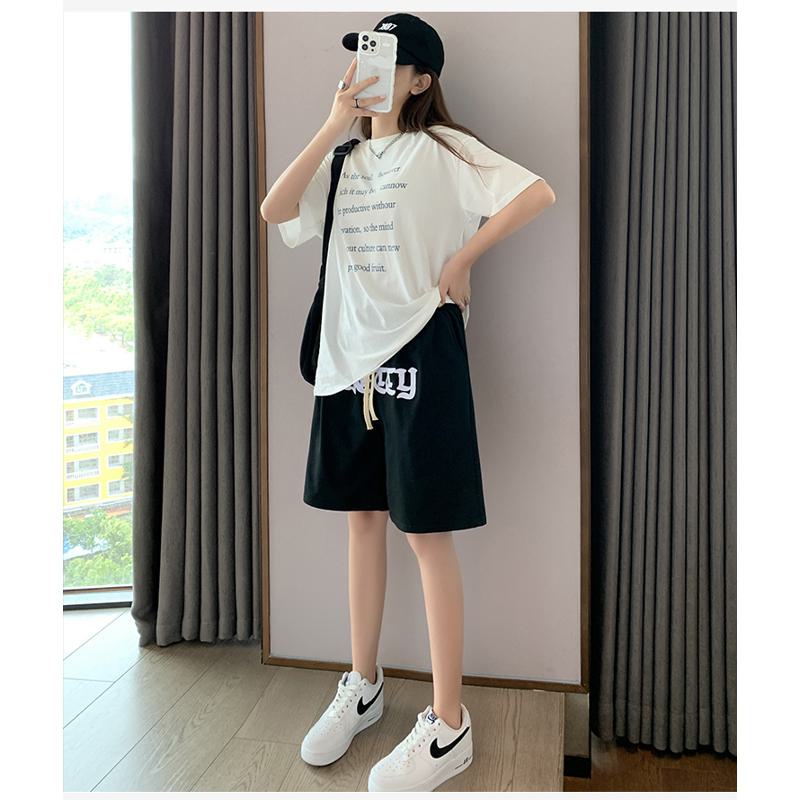 Embroidery Casual Wide-Leg High-Waisted Letter Sports Hip-Hop Shorts