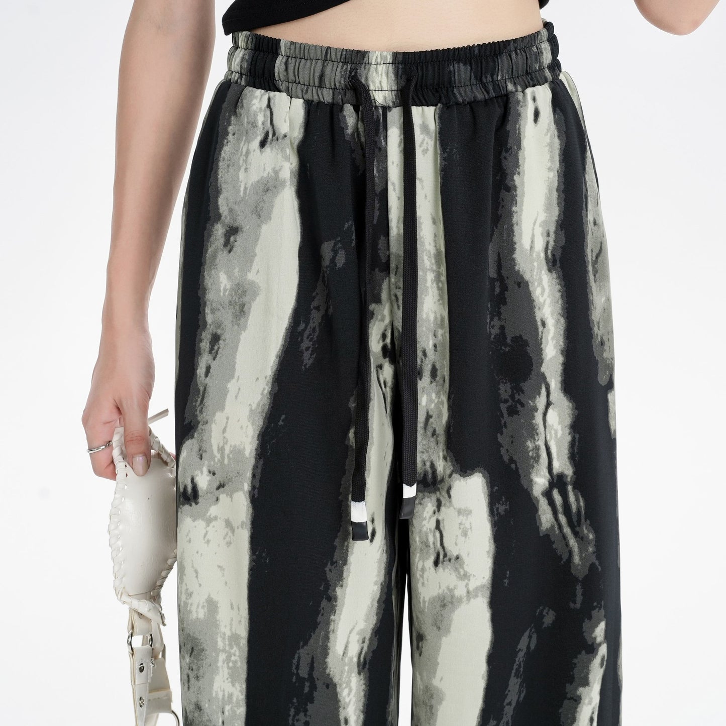 Silky Slimming High-Waisted Draping Ink Wash Painting Straight Leg Thin Tie-Dye Pants