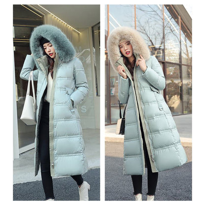 Knee-Length Thickened Fur Collar Puffer Jacket