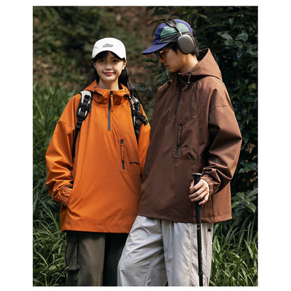 キャンプ用アウトドア防風トレンディなレインコートフード付きジャケット。