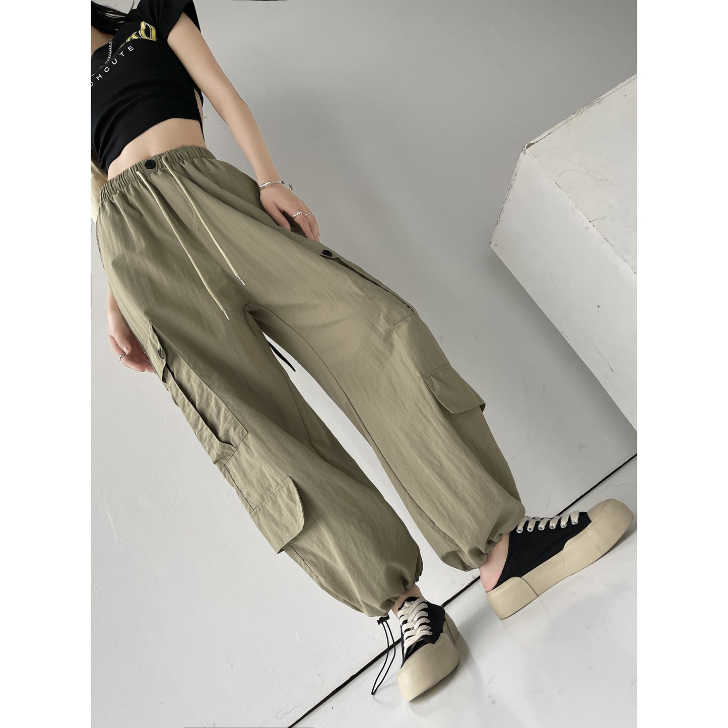 Pantalon décontracté classique ample à poches multiples tendance