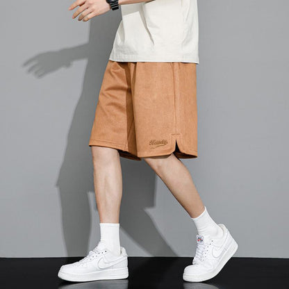 Pantalones cortos de gamuza retro de terciopelo marrón suelto con estilo deportivo
