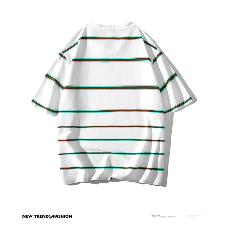 Trendiges T-Shirt mit Rundhalsausschnitt, Streifen und überschnittenen Schultern