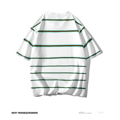 Trendiges T-Shirt mit Rundhalsausschnitt, Streifen und überschnittenen Schultern