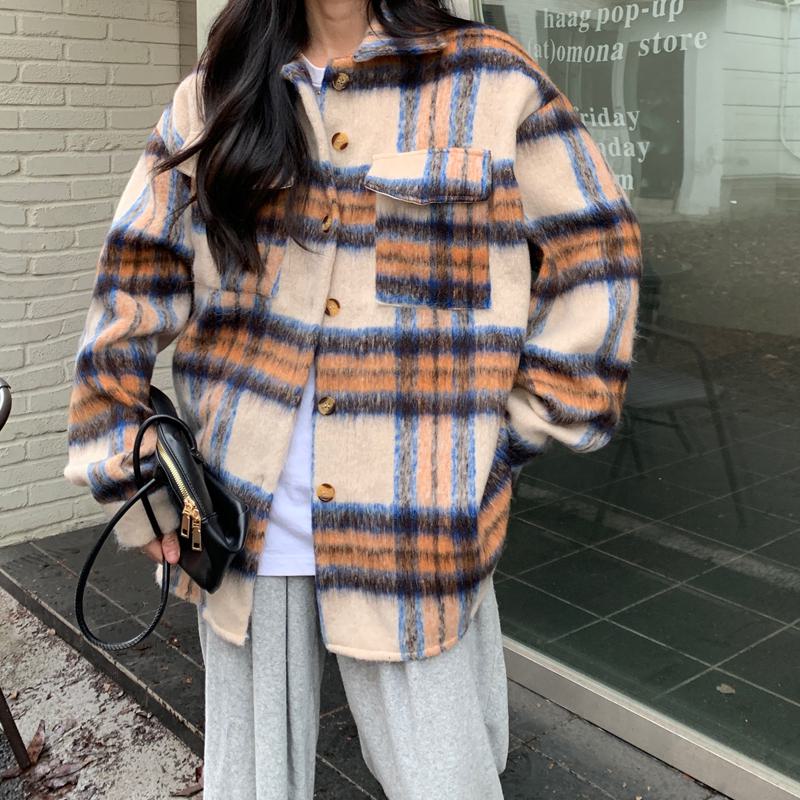 Street Style Unisex Loose Fit Retro Plaid Flannel Coat