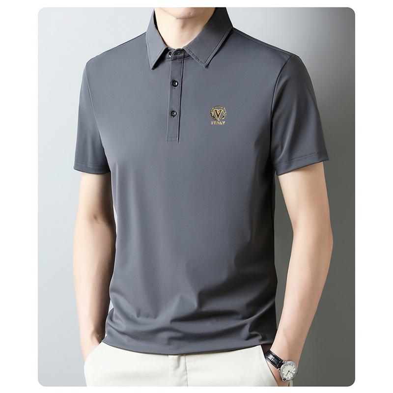 Premium Tencel Houndstooth Lapel Wrinkle Resistant Texture Silky Short Sleeve Polo Shirt