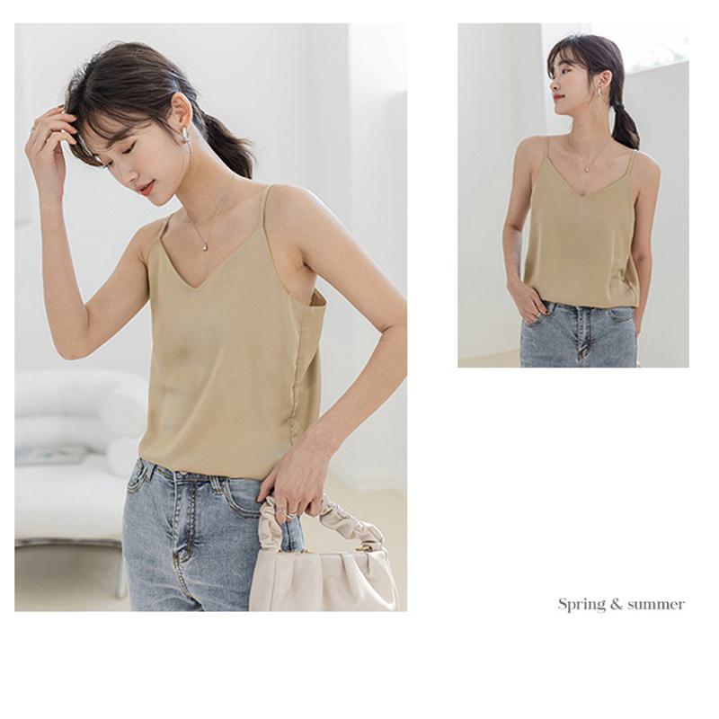 Worn Outside Cropped White V-Neck Satin Finish Silk Loose-Fit Sleeveless Cami Top