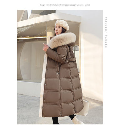 Knee-Length Thickened Fur Collar Puffer Jacket