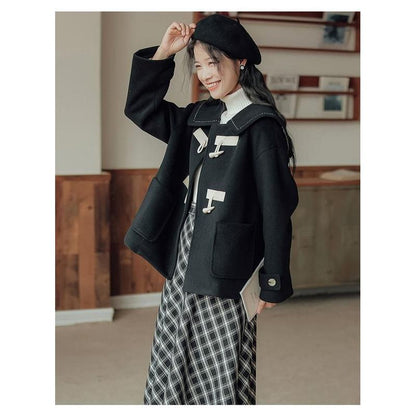 Cropped Thickened Duffle Coat