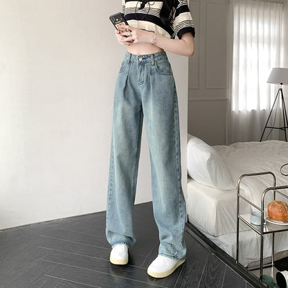 Slimming Floor-Length Draping Lengthened Straight Niche High-Waisted Wide-Leg Jeans