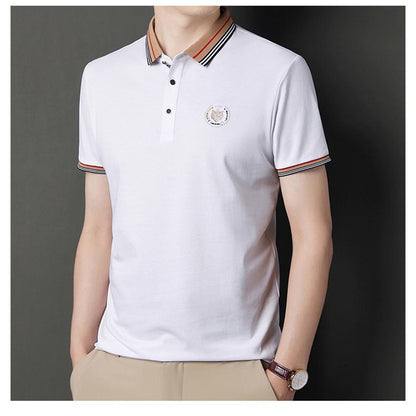 Hochwertiges Seiden-Baumwoll-Polo-Shirt mit kurzen Ärmeln für lässige und geschäftliche Anlässe.