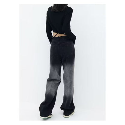 Jeans zippés élégants de style Harajuku, délavés, naturels et sombres.